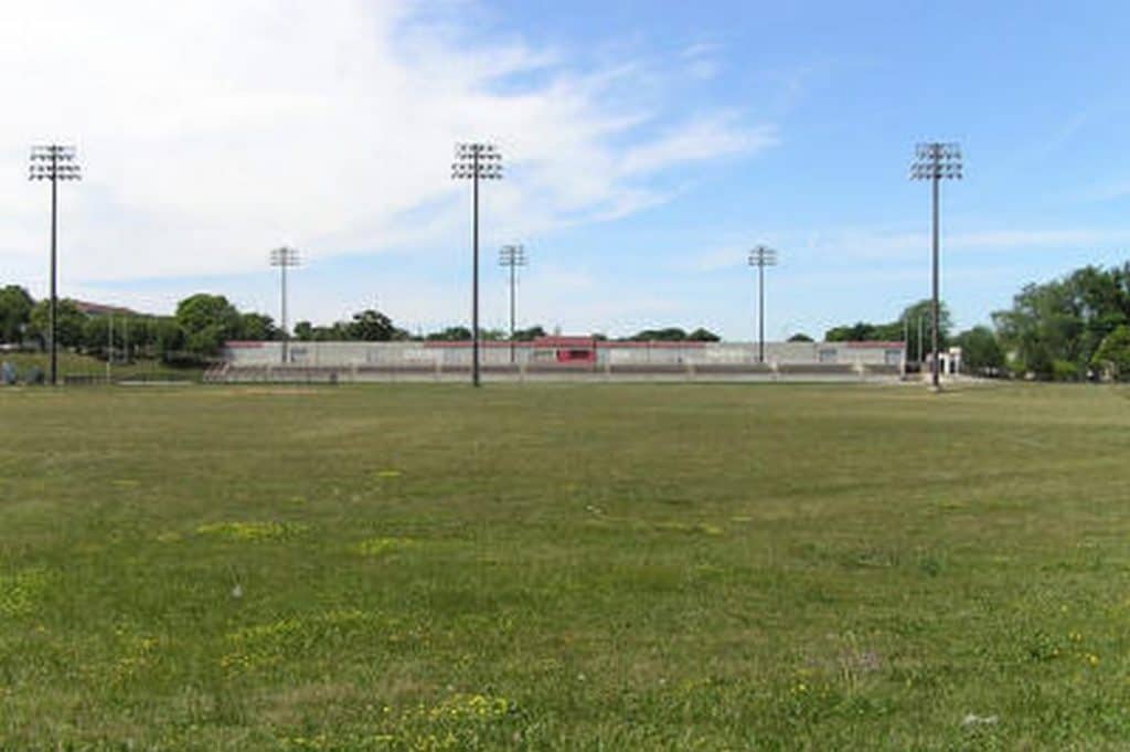 The baseball field from afar.