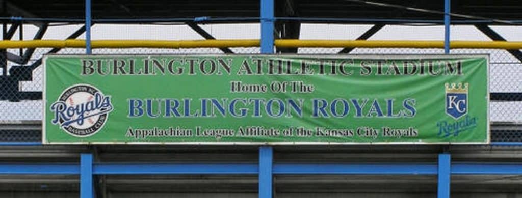 Burlington Athletic Stadium banner.