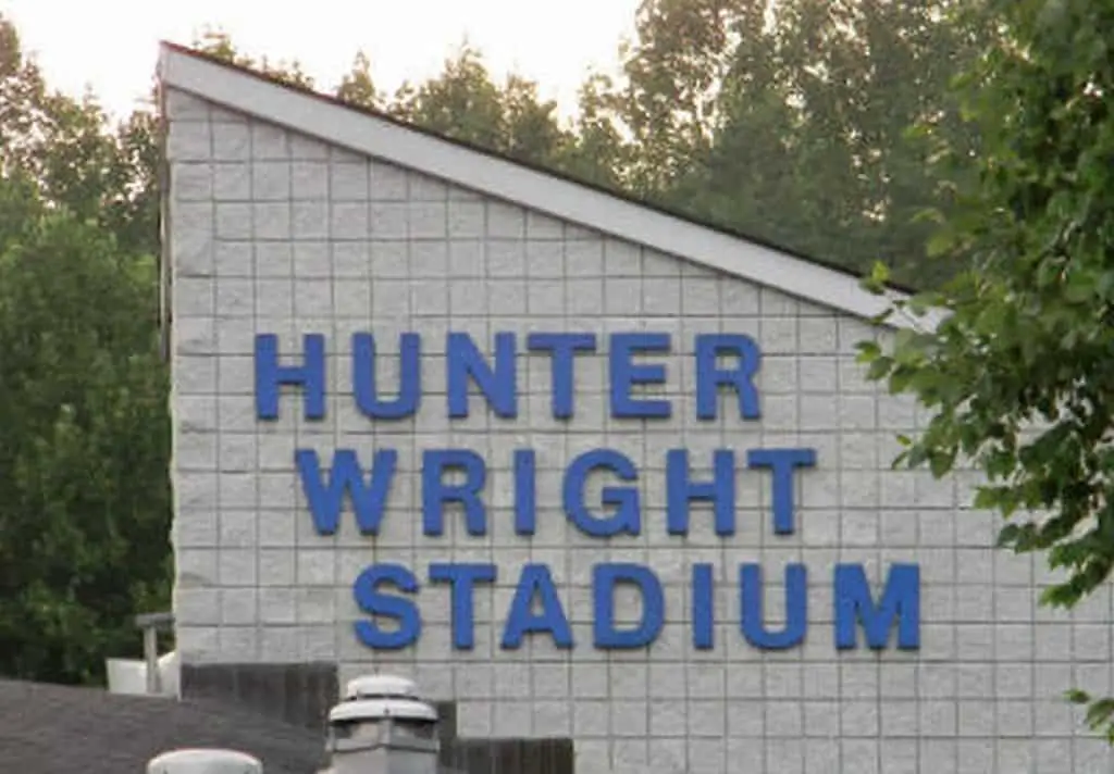 Hunter Wright Stadium sign.