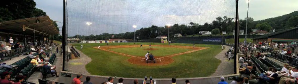 View of the baseball field from home plate.
