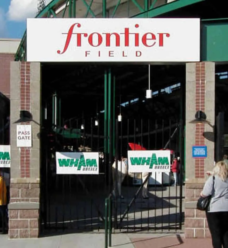 Frontier Field stadium entrance up close.