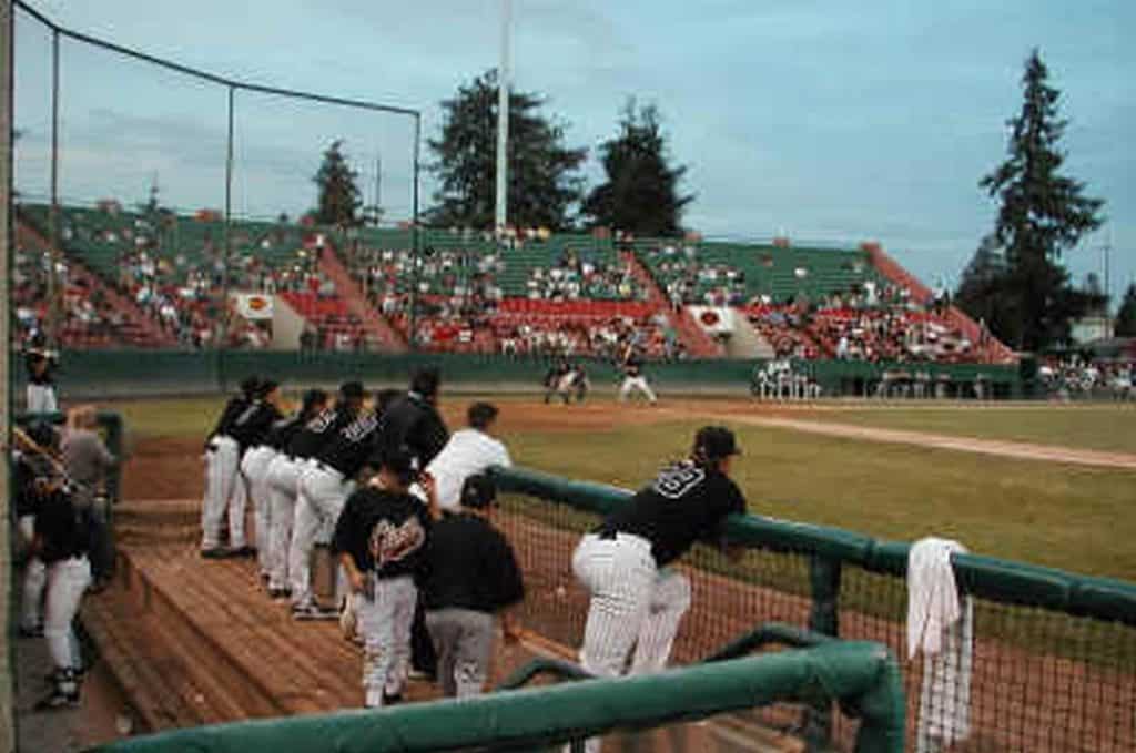 Dugout with players watching the game.
