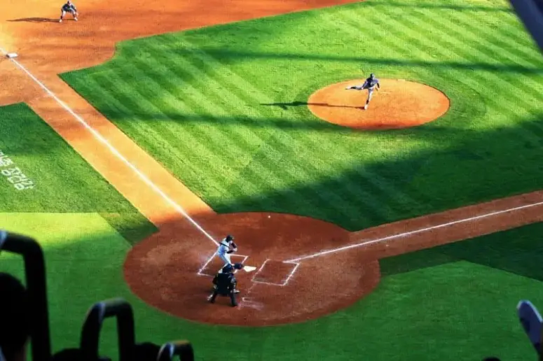 Green grass on a baseball infield.