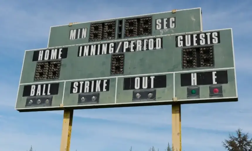 A basic baseball scoreboard.