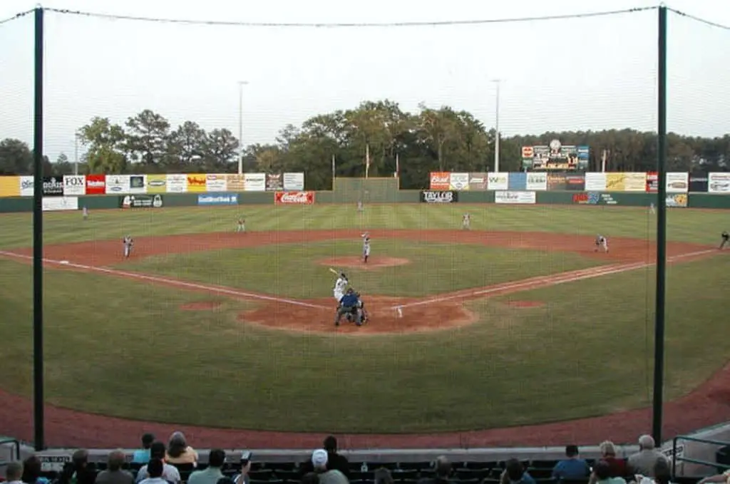 View of Lake Olmstead baseball field from home plate.