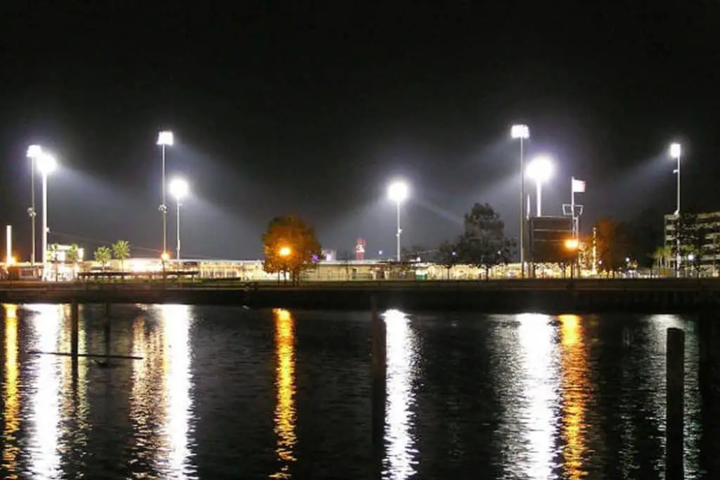 Outside view of Stockton Ballpark across Mcleod Lake.