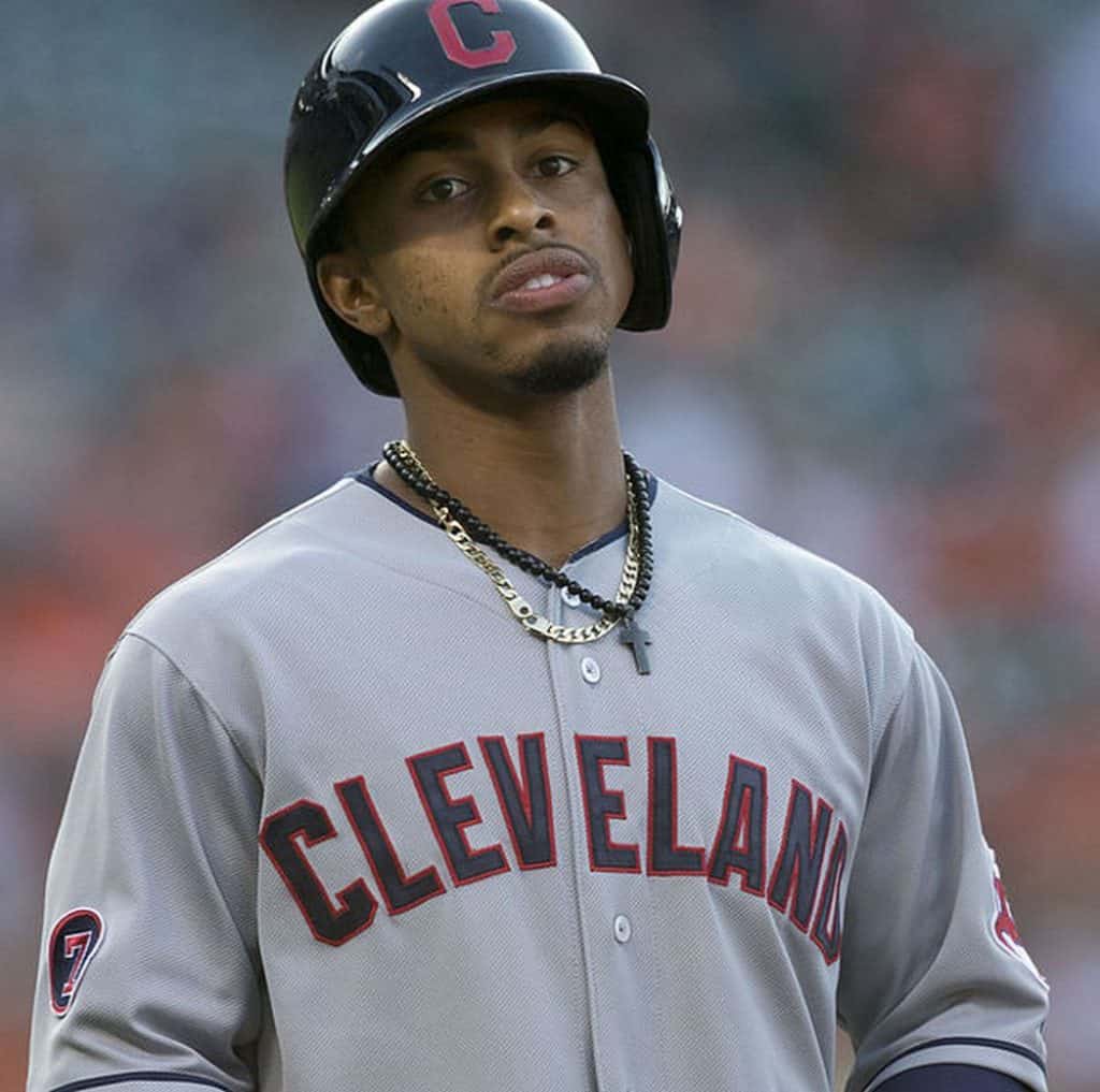 Baseball player wearing a chain.