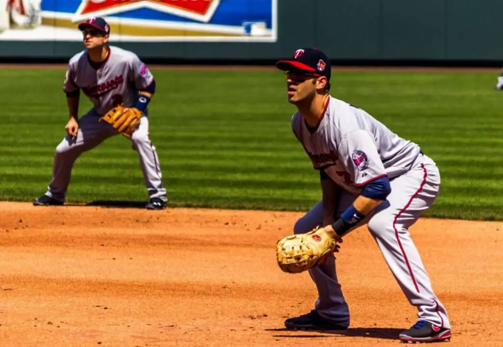 Outfielders waiting to catch a ball.