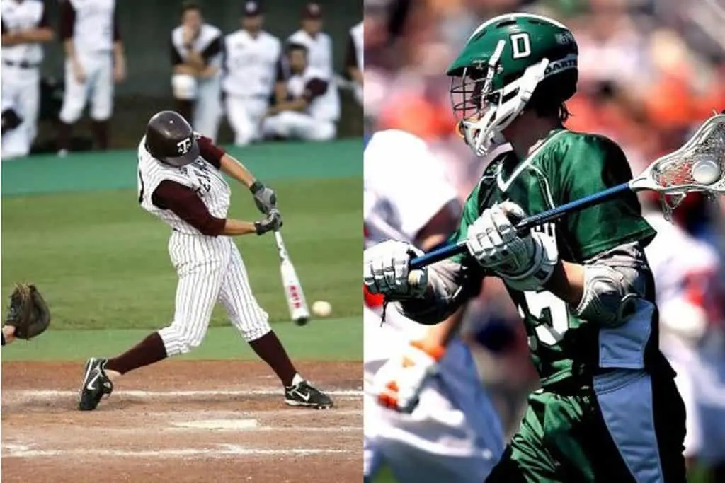 Comparison of a baseball player and a lacrosse player.