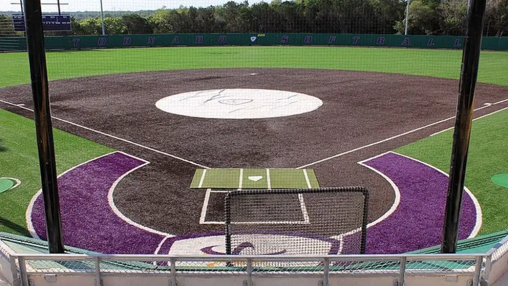 View of a softball field from the stands.