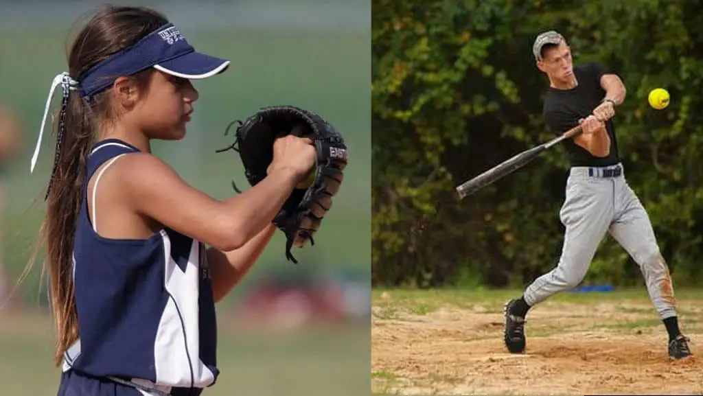 Picture of female softball player and male softball player.
