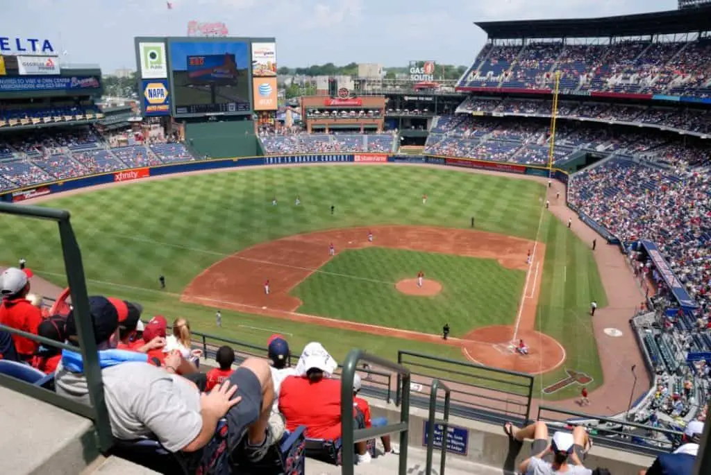 View of a baseball field from above the ranks.