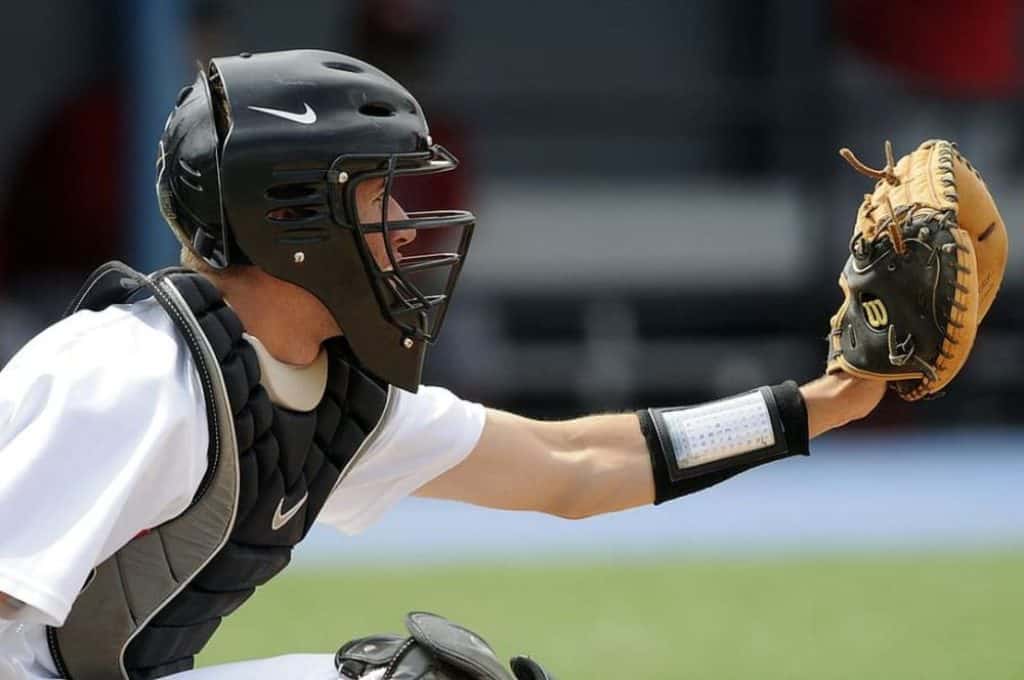 Baseball catcher ready to catch a ball.