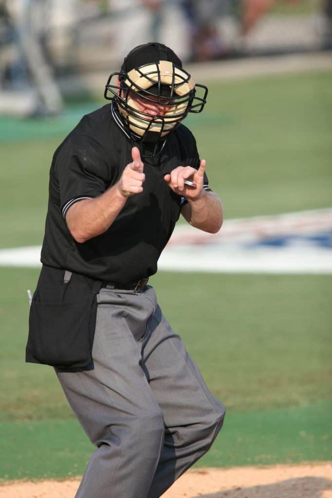 Front view of a baseball umpire.