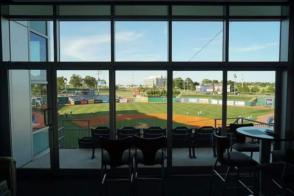 View of the baseball field from the luxury suite.