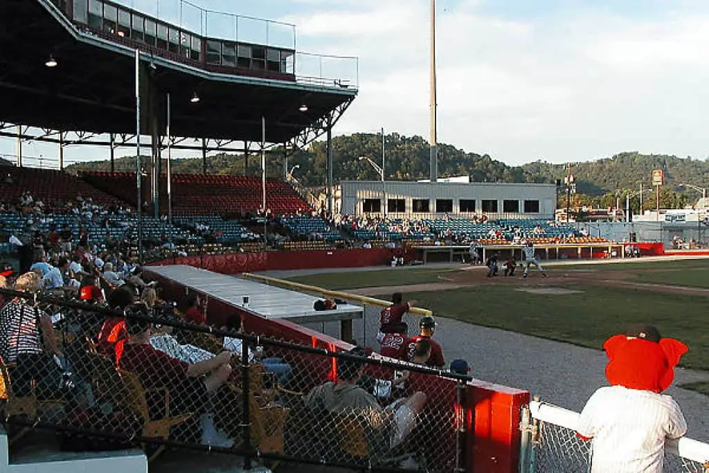 View of the seats with the Charleston Alley Cats mascot in sight.