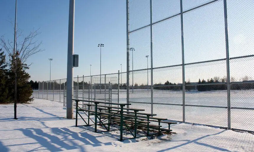 Baseball field in the winter.