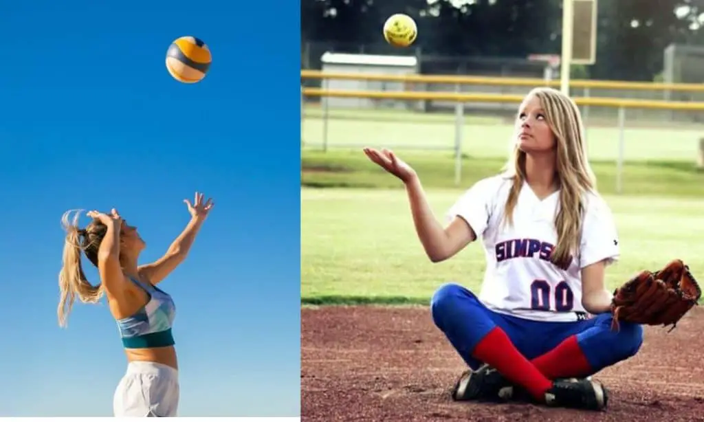 Comparison of a female volleyball and softball player.